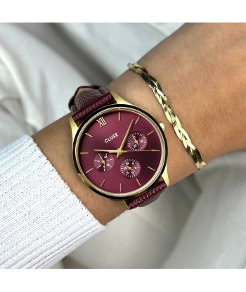 MINUIT MULTIFUNCTION LEATHER, DARK CHERRY LIZARD, GOLD COLOUR l'achat 