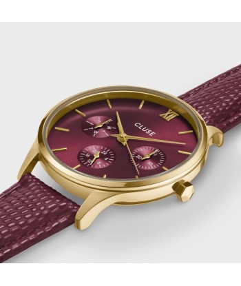 MINUIT MULTIFUNCTION LEATHER, DARK CHERRY LIZARD, GOLD COLOUR l'achat 