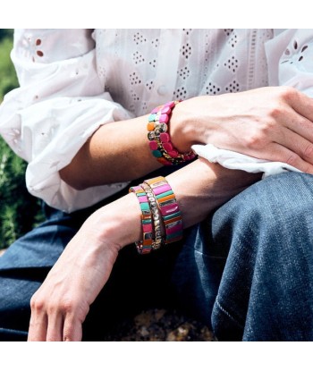 BRACELET SIMONE A BORDEAUX COLORFUL MINI GOLD & STRASS en ligne