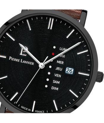 MONTRE PIERRE LANNIER HOMME DATA CADRAN NOIR CUIR BRUN 2024