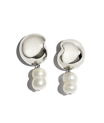 Nicola Pearl Studs - Silver basket pas cher