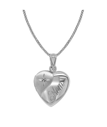 Diamond Heart Mom Locket Sterling Silver Necklace la livraison gratuite