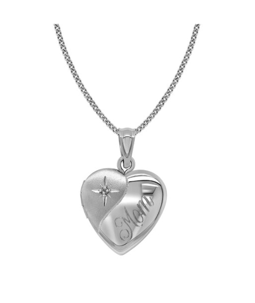 Diamond Heart Mom Locket Sterling Silver Necklace la livraison gratuite