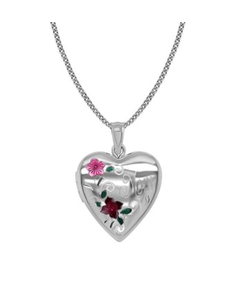 Floral Mom Heart Locket Sterling Silver Necklace Comparez et commandez 