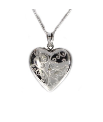 Patterned Heart Locket Sterling Silver Necklace JUSQU'A -70%! 