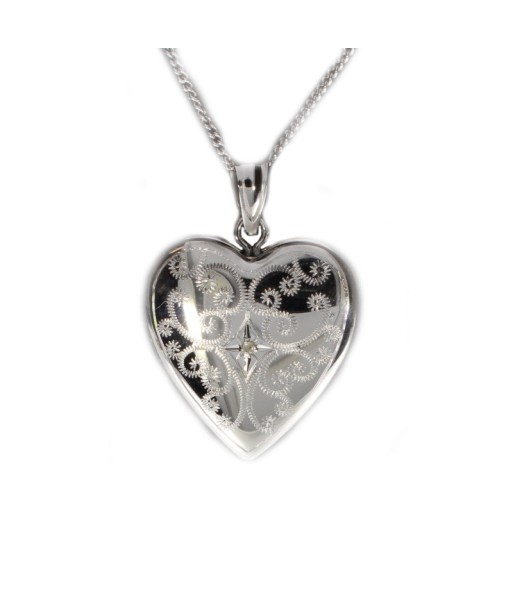 Patterned Heart Locket Sterling Silver Necklace JUSQU'A -70%! 