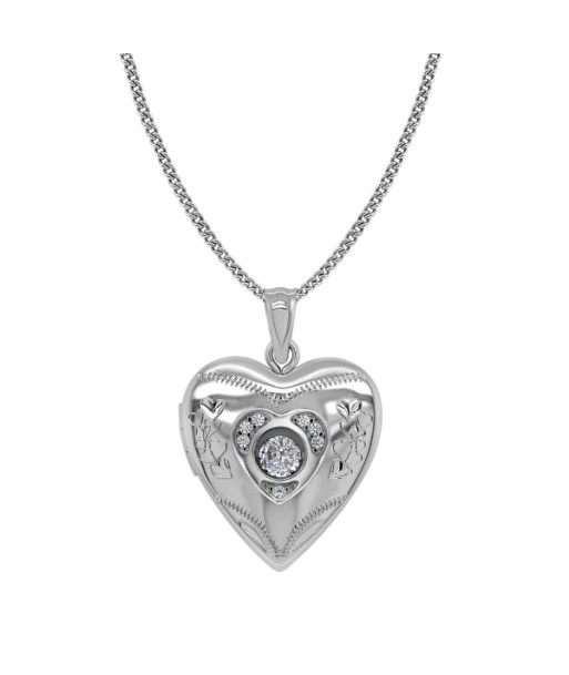 Sterling Silver Dancing Diamond Heart Locket Necklace En savoir plus