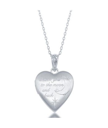 "I Love You to the Moon and Back" Sterling Silver Heart Locket Necklace pas cher