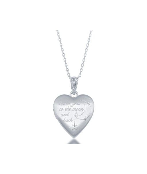 "I Love You to the Moon and Back" Sterling Silver Heart Locket Necklace pas cher