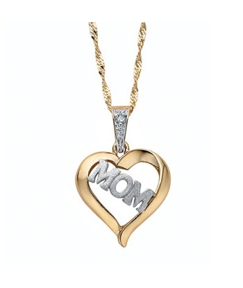 Two-Tone Gold Diamond Mom Heart Necklace les muscles