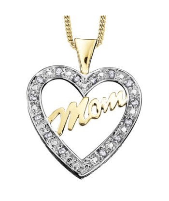 Two Tone Mom Heart Diamond Necklace pas chere