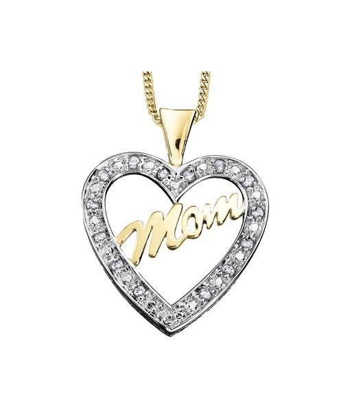 Two Tone Mom Heart Diamond Necklace pas chere