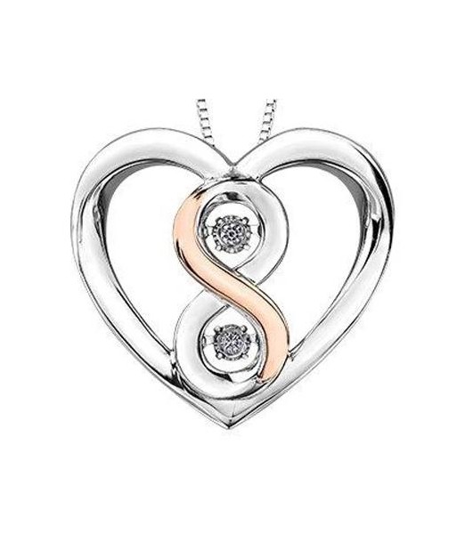 Two Tone Diamond Infinite Love Heart Sterling Silver Necklace est présent 