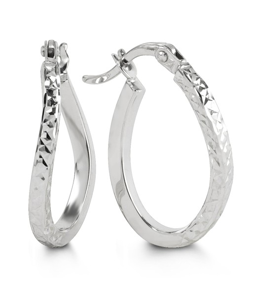 White Gold Diamond Cut Wave Hoops de votre