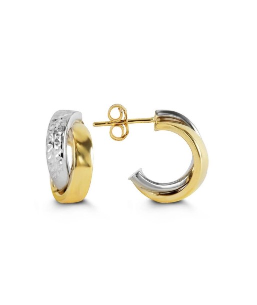 Two Tone White and Yellow Gold Small Crossover Half Hoops paiement sécurisé