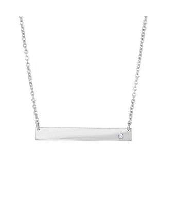 Engravable Bar Sterling Silver Necklace with CZ pas cheres