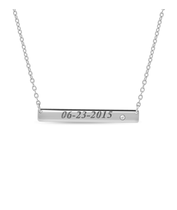 Engravable Bar Sterling Silver Necklace with CZ pas cheres