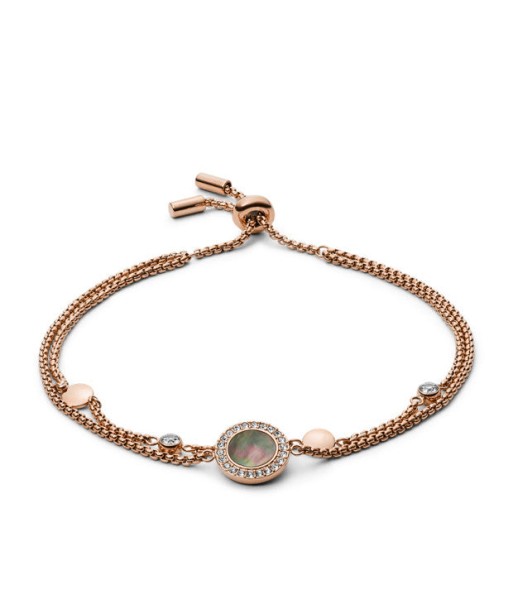 Fossil Grey Mother of Pearl Stainless Steel Rose Gold Bolo Bracelet plus qu'un jeu 