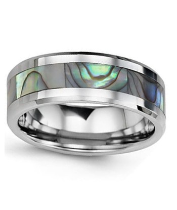 8mm Tungsten & Shell Wedding Band à prix réduit toute l'année