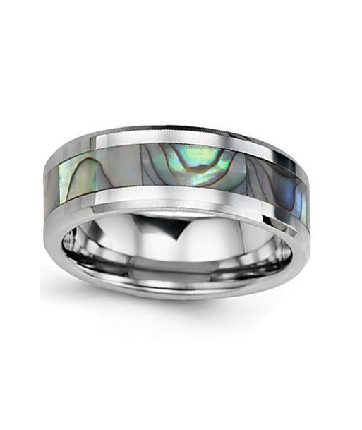 8mm Tungsten & Shell Wedding Band à prix réduit toute l'année