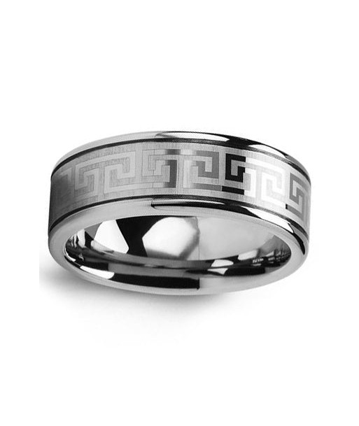 8mm Tungsten Greek Key Wedding Band destockage