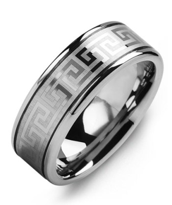 8mm Tungsten Greek Key Wedding Band destockage