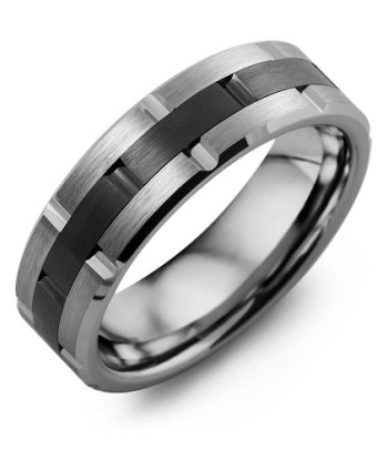 7mm Grooved Ceramic & Tungsten Wedding Band outlet