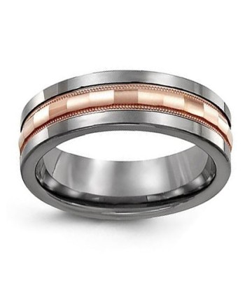 7mm Cobalt & Rose Gold Wedding Band solde