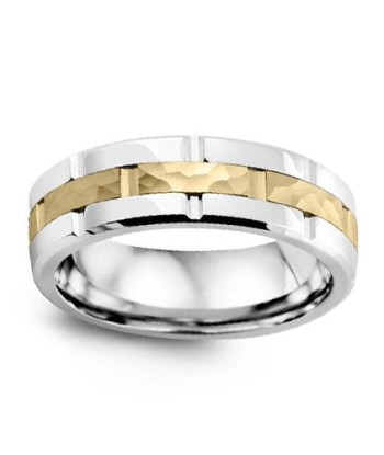 7mm Hammered Cobalt & Yellow Gold Wedding Band de votre