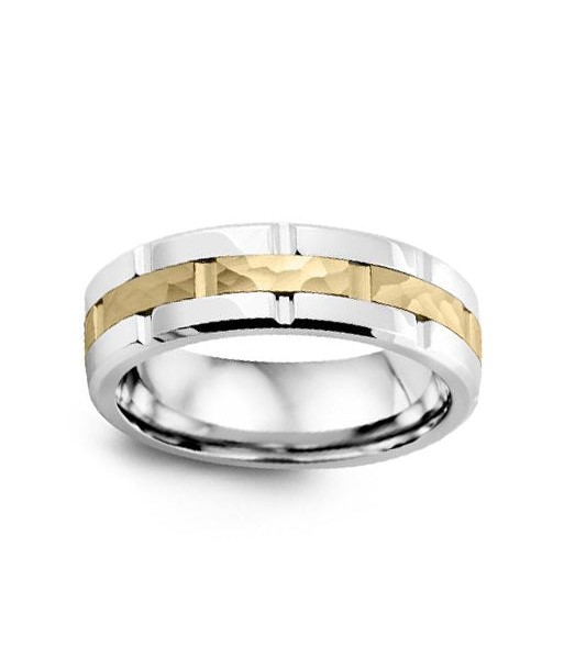 7mm Hammered Cobalt & Yellow Gold Wedding Band de votre