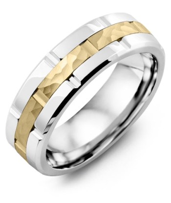 7mm Hammered Cobalt & Yellow Gold Wedding Band de votre