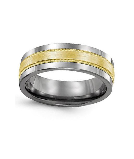 7mm Tungsten & Yellow Gold Wedding Band hantent personnes