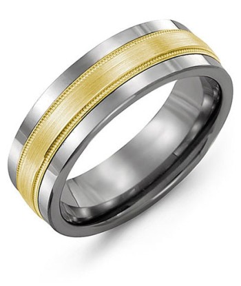 7mm Tungsten & Yellow Gold Wedding Band hantent personnes