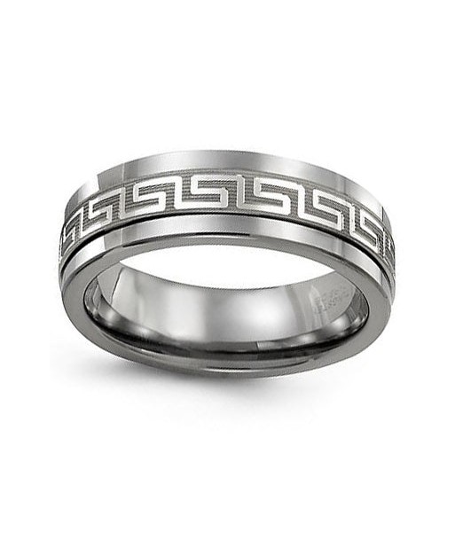 7mm Greek Key Cobalt & White Gold Wedding Band en linge