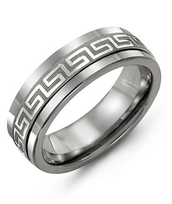 7mm Greek Key Cobalt & White Gold Wedding Band en linge