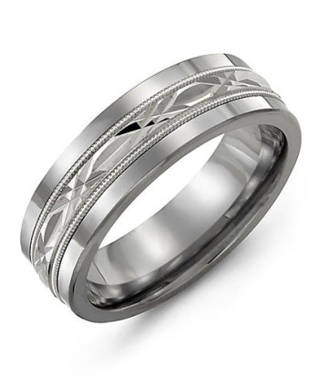 7mm Tungsten & White Gold Wedding Band rembourrage situé sous