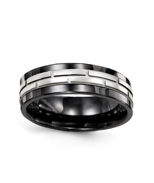 9mm Ceramic & White Gold Wedding Band pas cher 