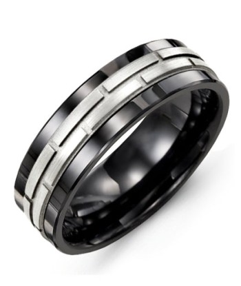 9mm Ceramic & White Gold Wedding Band pas cher 