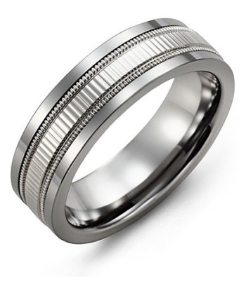 9mm Tungsten/White Gold Wedding Band Pour