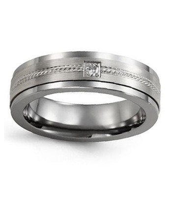 7mm Tungsten & White Gold Wedding Band w/ Diamonds Fin de série