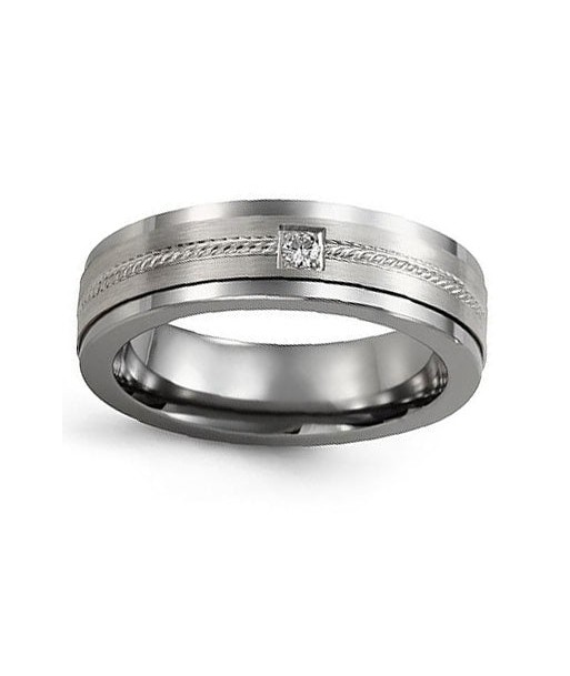 7mm Tungsten & White Gold Wedding Band w/ Diamonds Fin de série