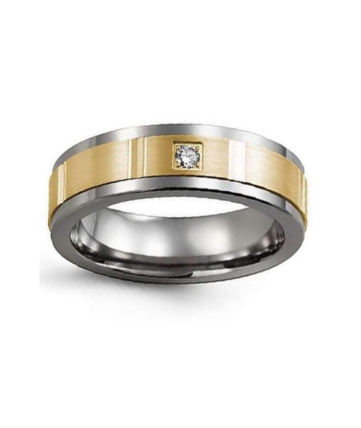 7mm Tungsten & Yellow Gold Wedding Band w/ Diamonds store