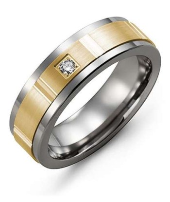 7mm Tungsten & Yellow Gold Wedding Band w/ Diamonds store