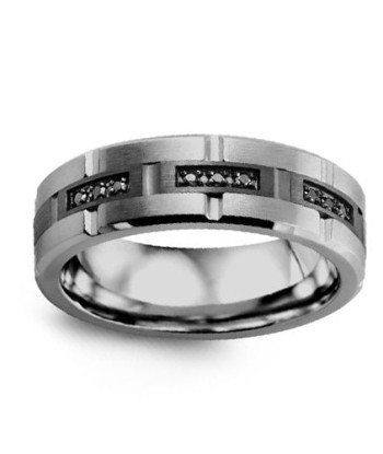 7mm Tungsten & Black Gold Wedding Band w/ Black Diamonds Paris Déstockage Promo