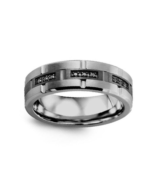 7mm Tungsten & Black Gold Wedding Band w/ Black Diamonds Paris Déstockage Promo