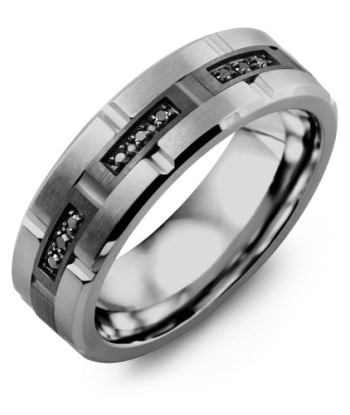 7mm Tungsten & Black Gold Wedding Band w/ Black Diamonds Paris Déstockage Promo