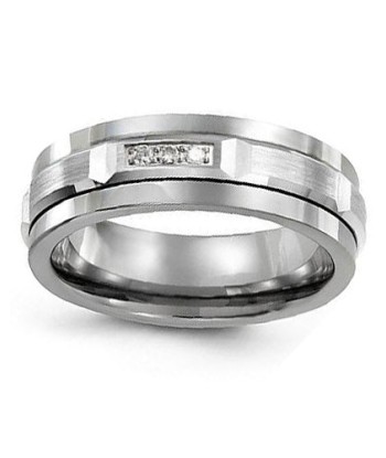 7mm Tungsten & White Gold Wedding Band w/ Diamonds en ligne des produits 