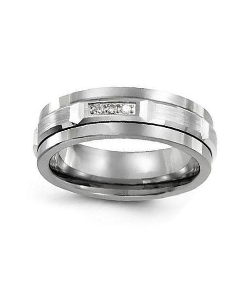 7mm Tungsten & White Gold Wedding Band w/ Diamonds en ligne des produits 