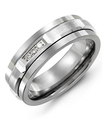 7mm Tungsten & White Gold Wedding Band w/ Diamonds en ligne des produits 