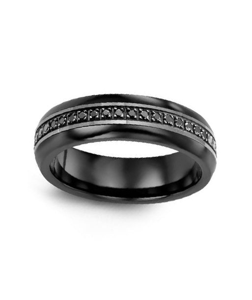 6mm Ceramic & Black Gold Wedding Band w/ Black Diamonds une grave pollution 